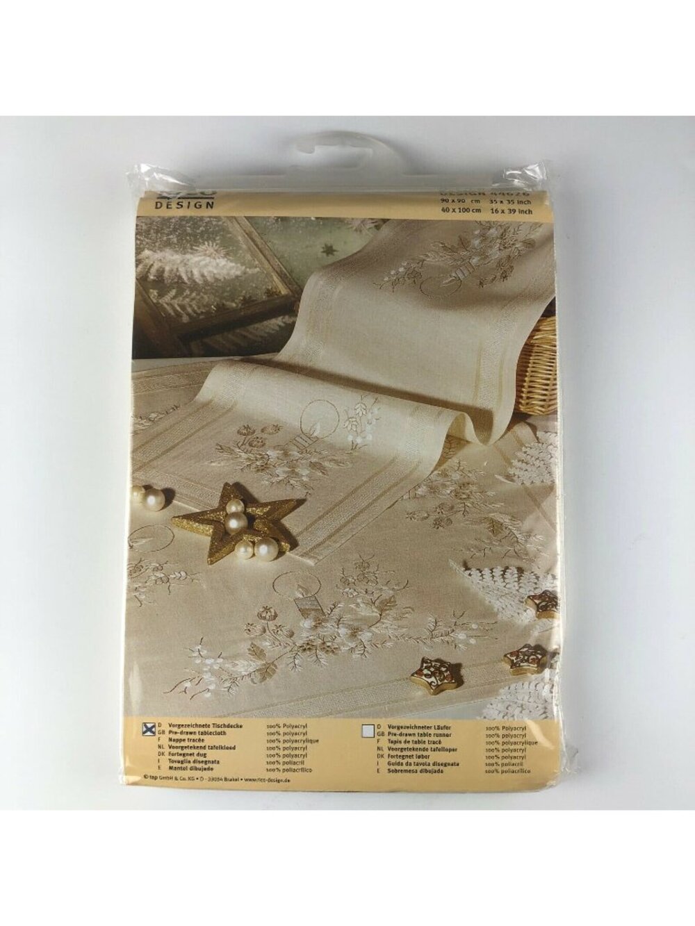 Rico Designs Cross Stitch Kit 44626 Pre-Drawn Tablecloth 35" x 35" Gold Floral